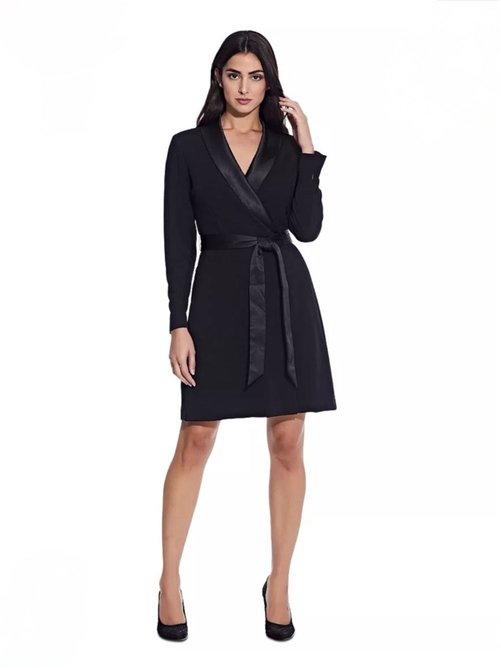 $139 Adrianna Papell Women's Knit Crepe Tuxedo Wrap Dress Sz 6 Black EUC